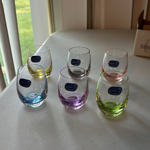 6 Small 2 oz Bohemia Crystal Rainbow Glasses New - Picture 6 of 11